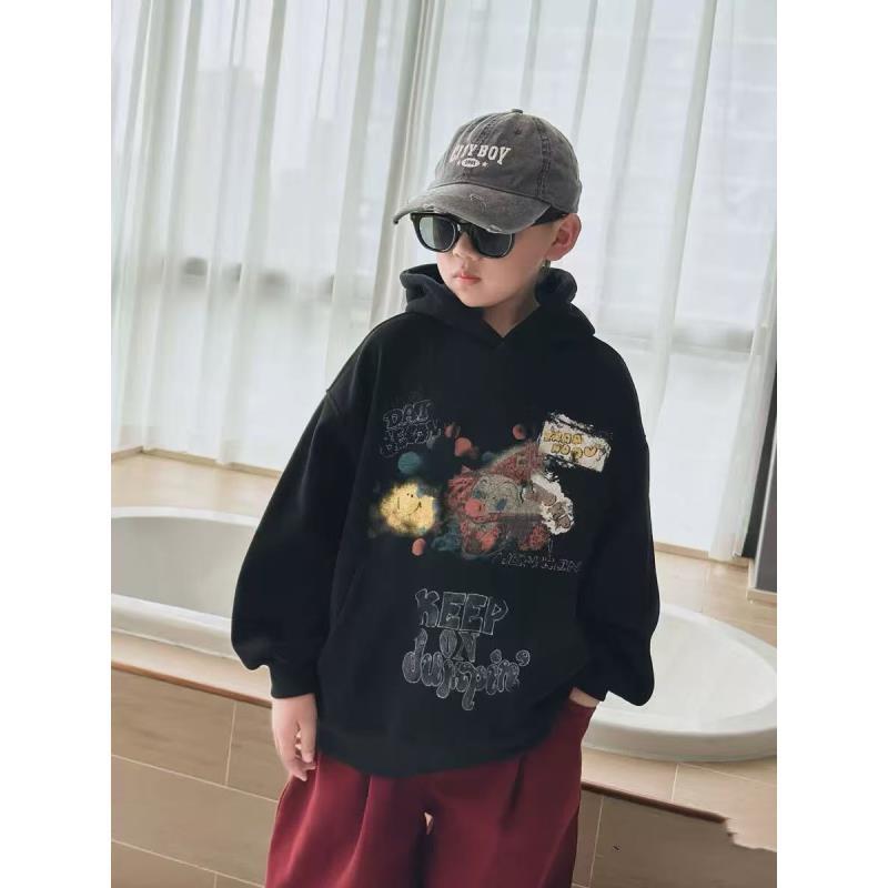 509140  韩版儿童男女童休闲舒适百搭时尚加绒连帽卫衣