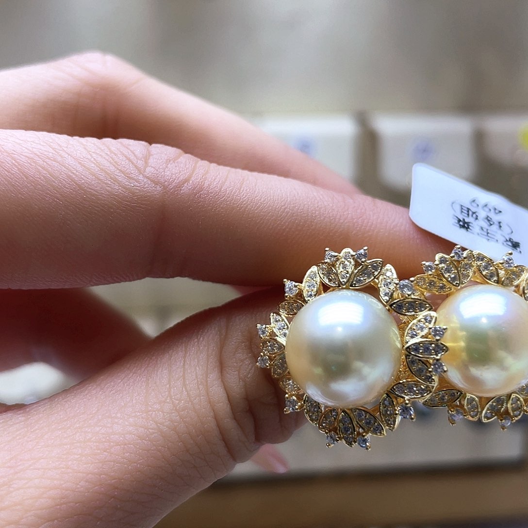 海水珍珠耳饰银S925镶嵌