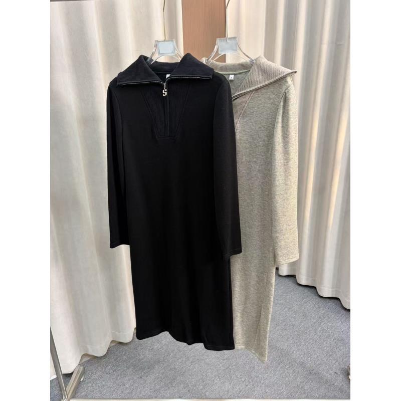 YH 209秋冬新款慵懒风简约气质半拉链翻领针织连衣裙