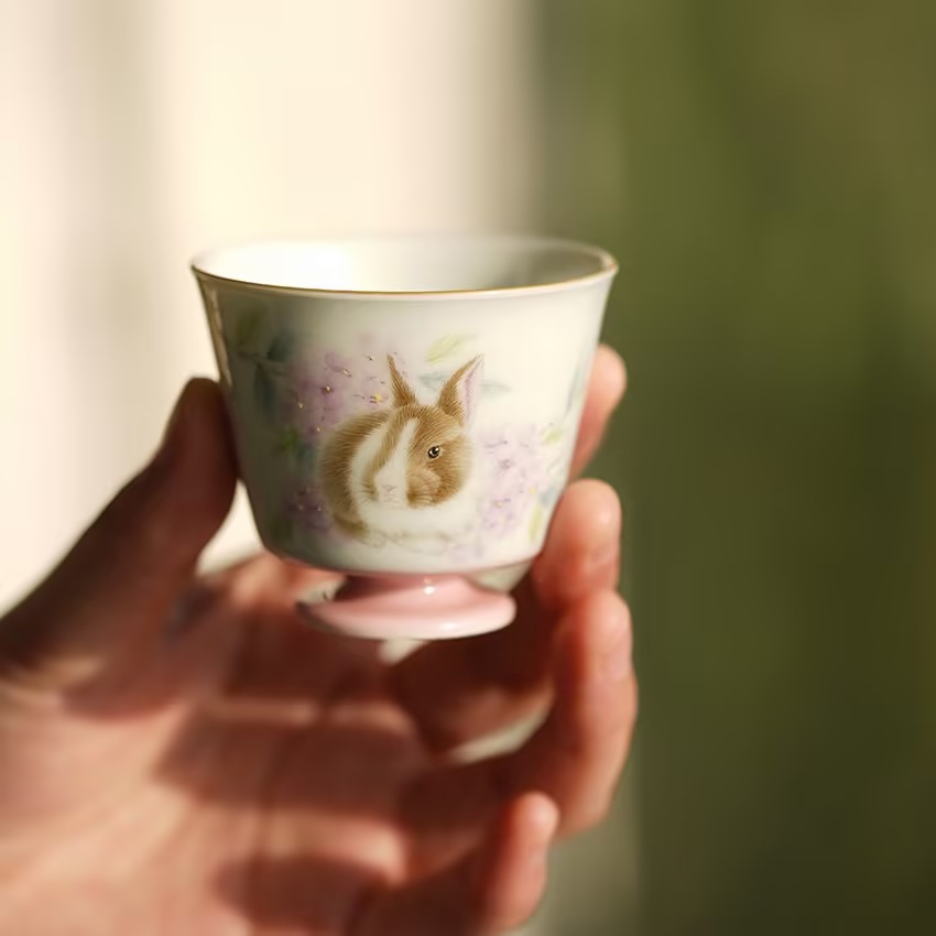 【非遗甄选】粉兔高脚茶杯(60ml)（雲由S0236）
