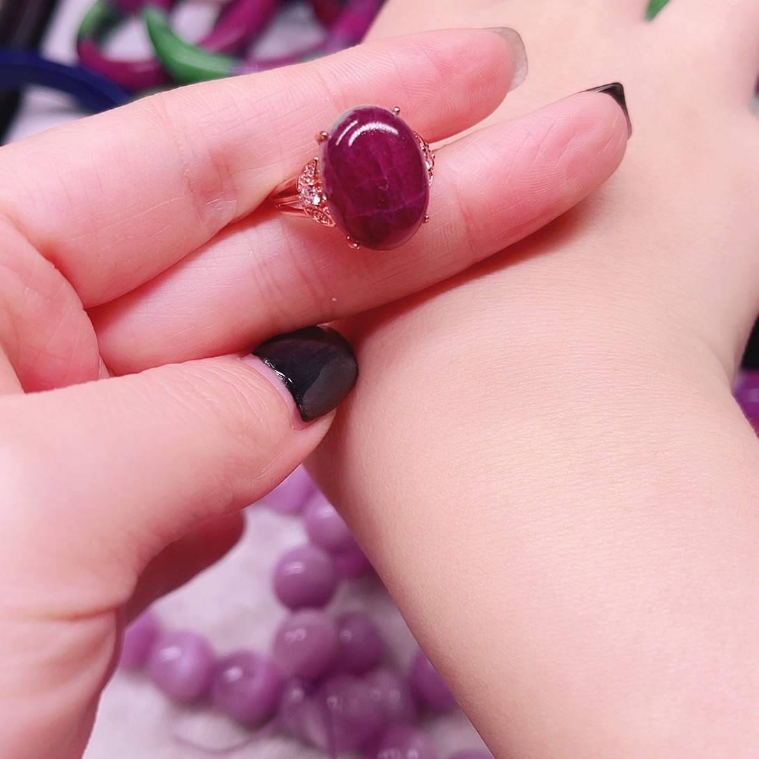 戒指红宝石银S925镶嵌