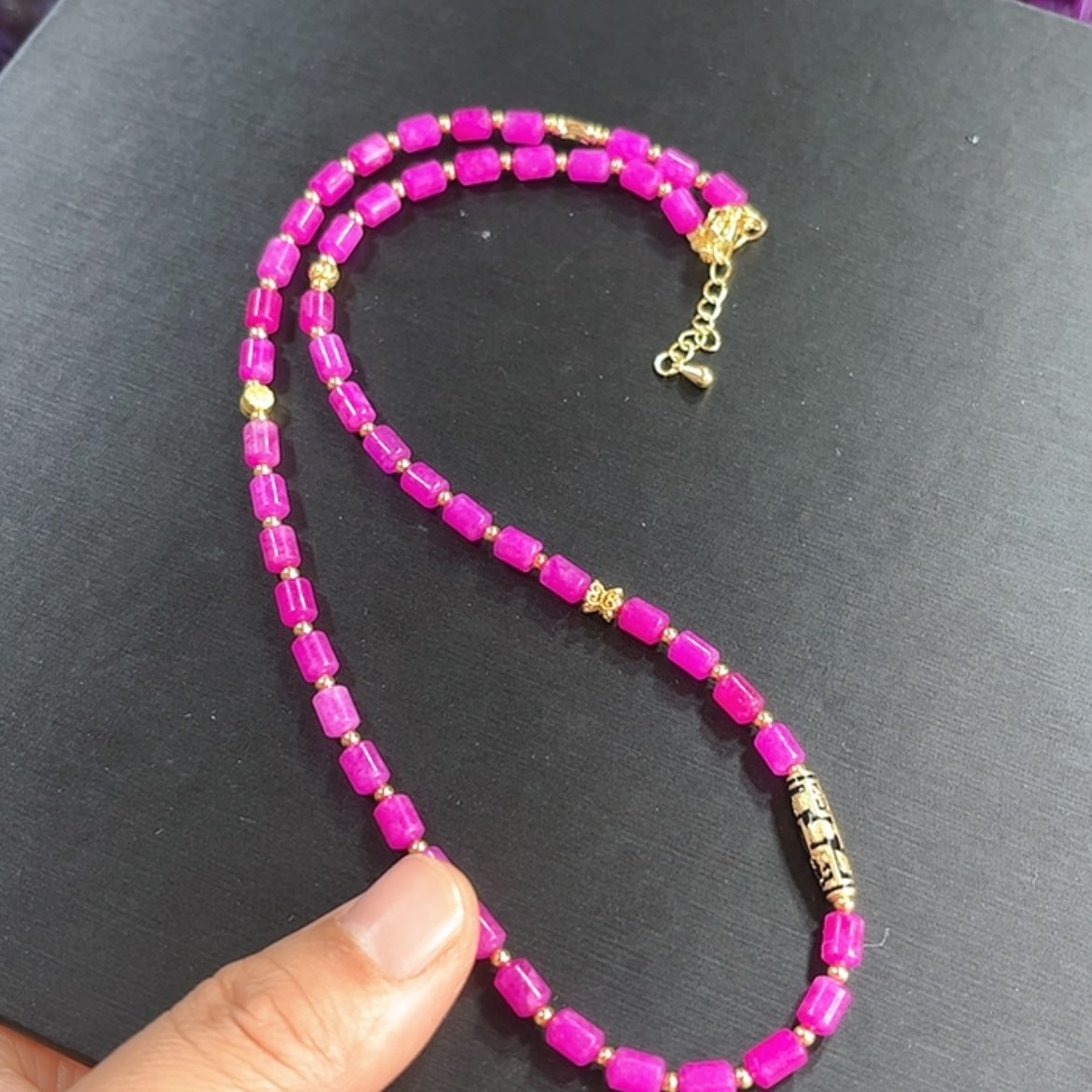 【闪购商品】琉璃颈饰舒具石老油料48樱花丝绒玉华桶珠项链卡4