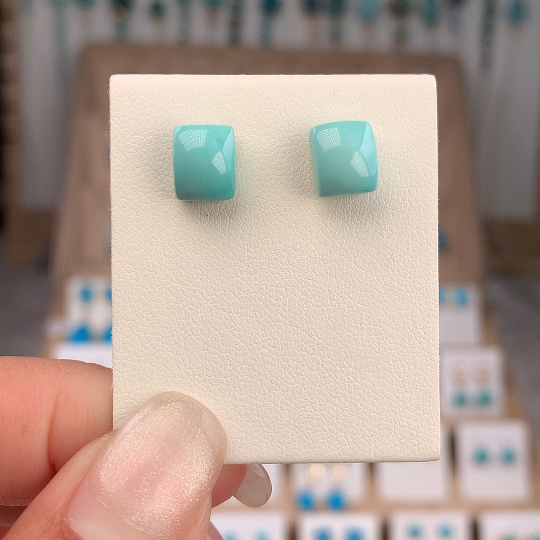 绿松石银S925镶嵌耳饰