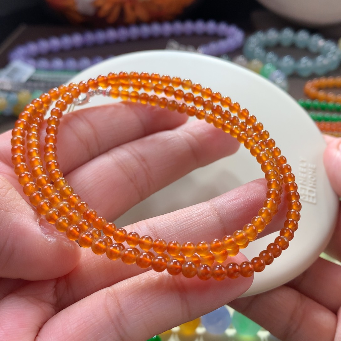 翡翠手链未镶嵌玻璃种枫叶红黄小米卡3.5