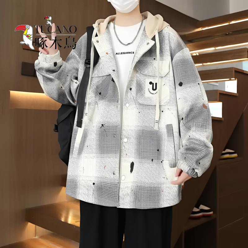 啄木鸟青少年学生连帽男士夹克秋季新款港风潮流宽松休闲百搭外套