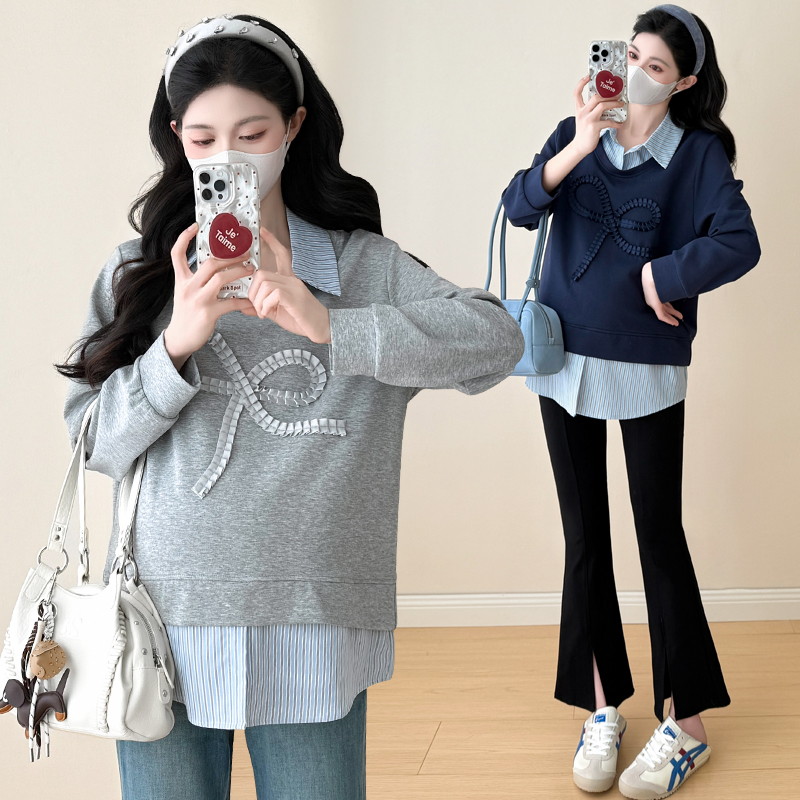 【雅妃家】孕妇装上衣秋冬季2025新款时尚宽松显瘦假两件POLO衫卫衣