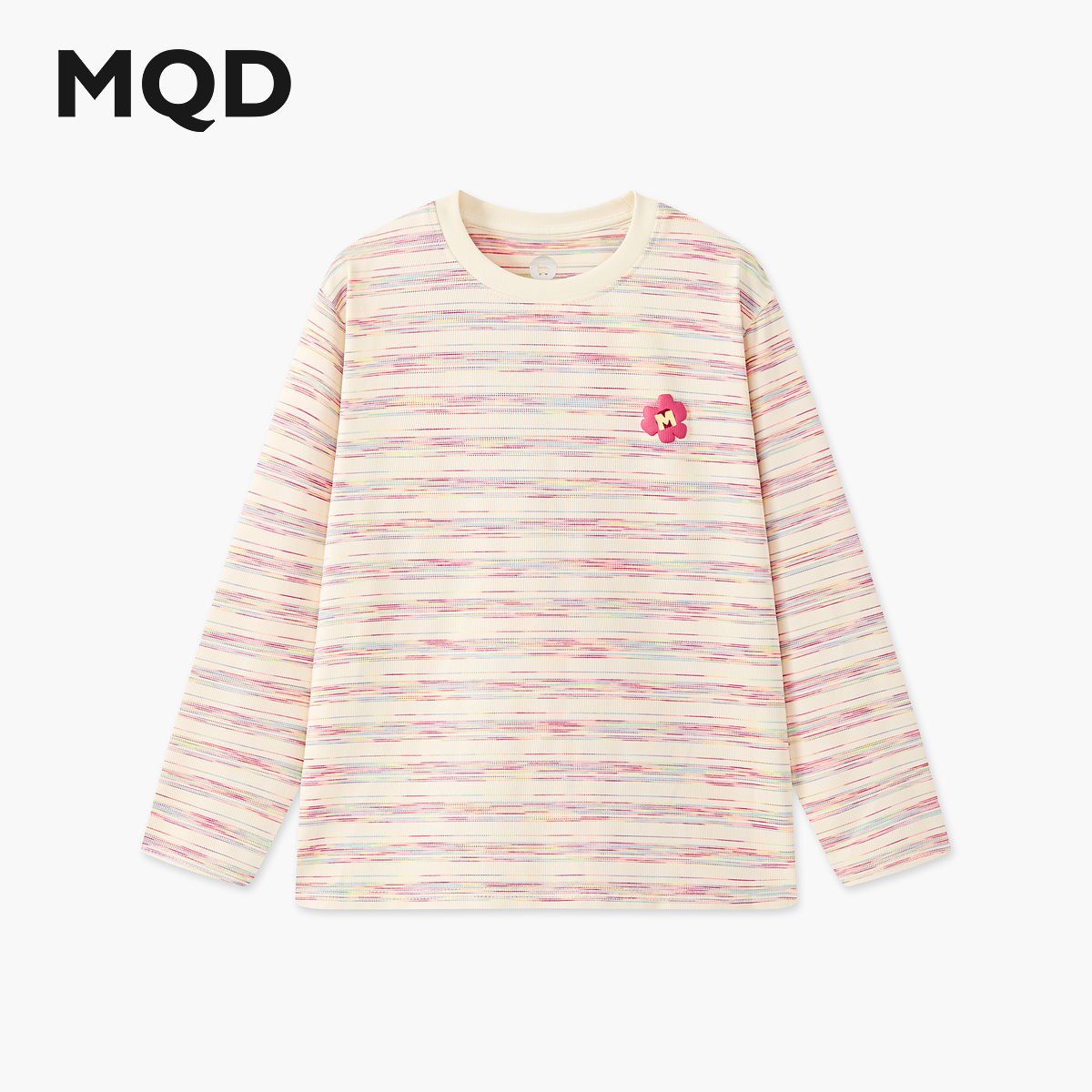 MQD女童25秋新款街潮学院条纹趣味花朵印花亲肤长袖T恤6653W0327