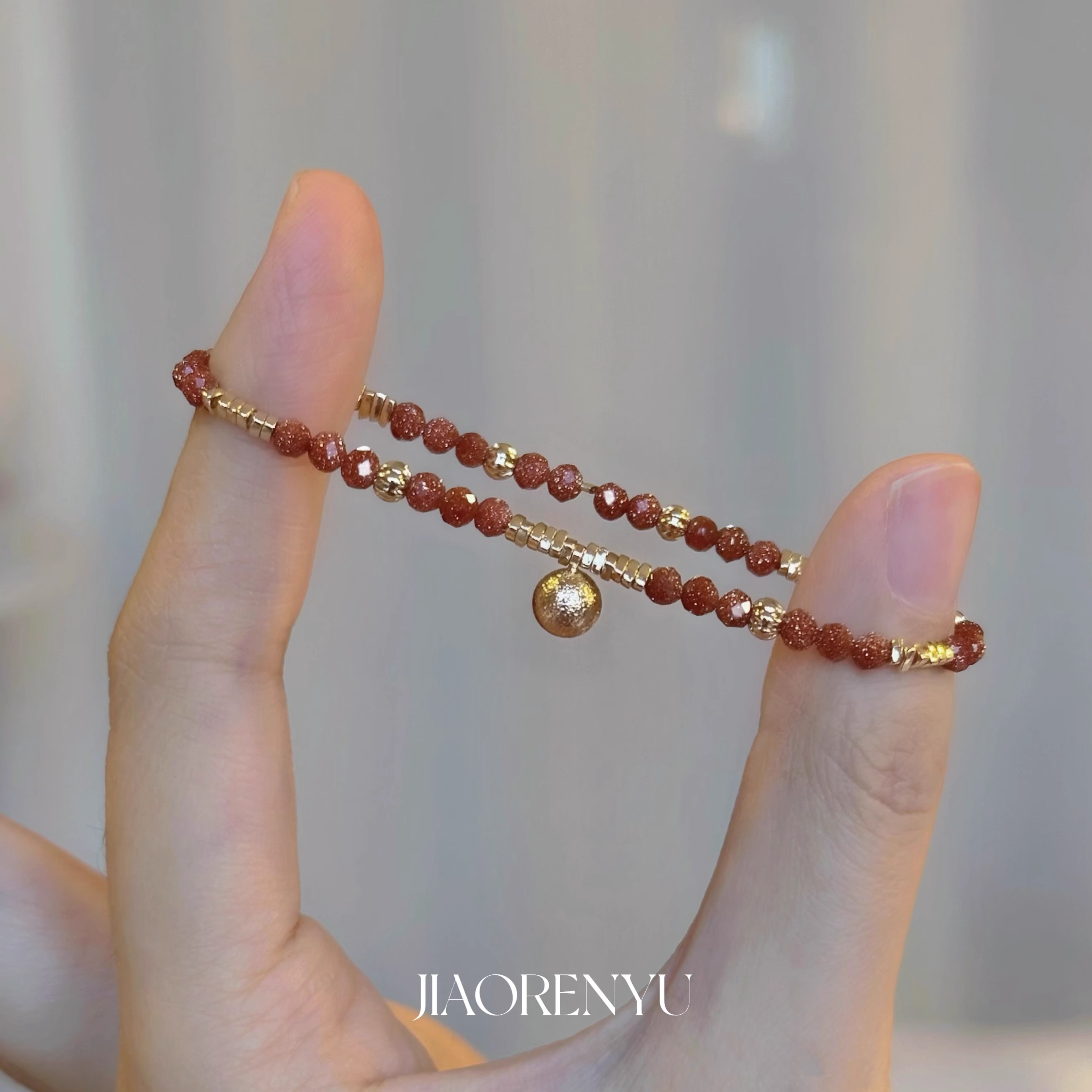 铜合金仿珍珠手链 鲛人语/梅子酒 爆闪金砂石小碎金新年红手链女