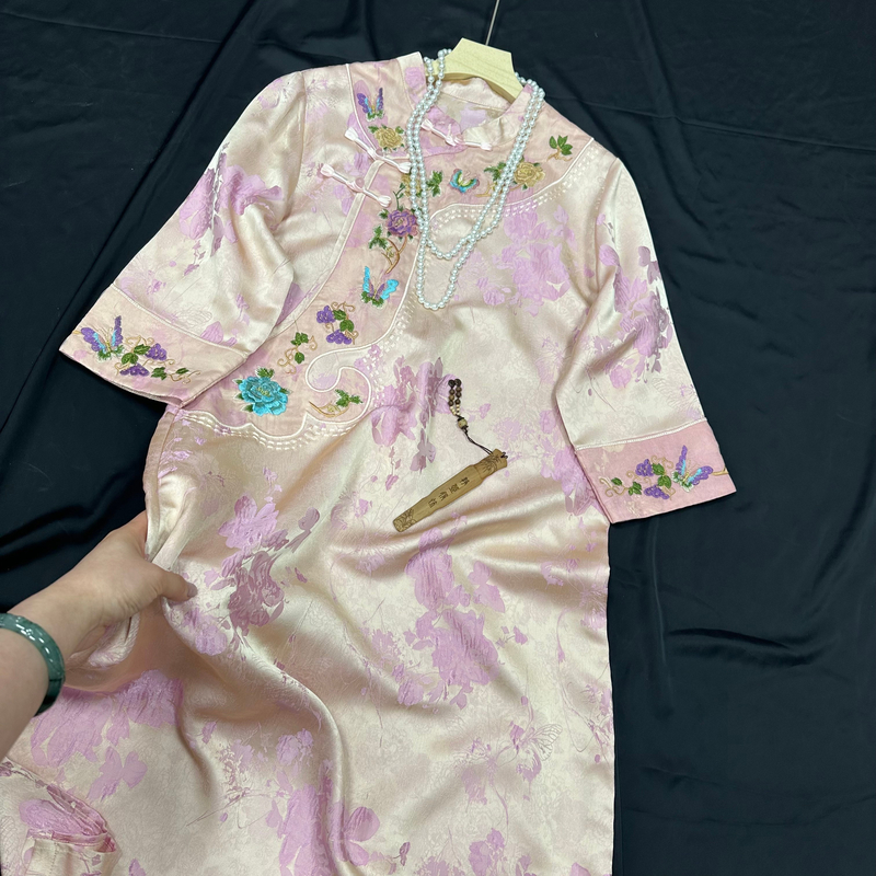 2964《皓彩》常熟春夏新款新中式国风复古重工设计师款气质连衣裙