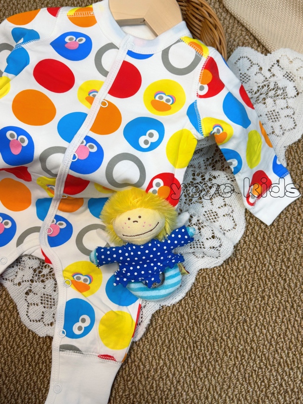 yoyo kids｜【彩球芝麻街】宝宝双层纯棉连体衣长袖爬服高级感撞色