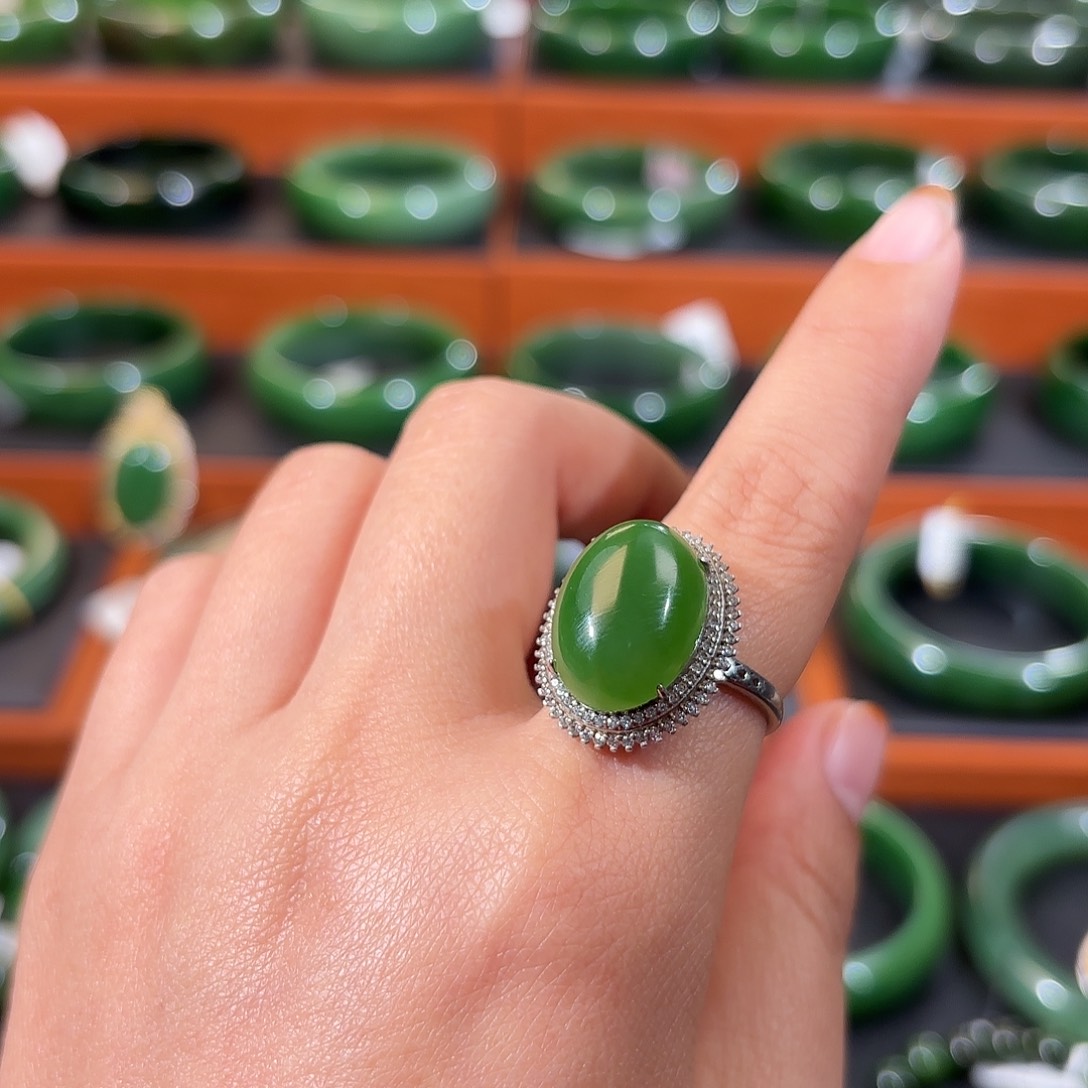 和田玉（碧玉）银S925镶嵌戒指