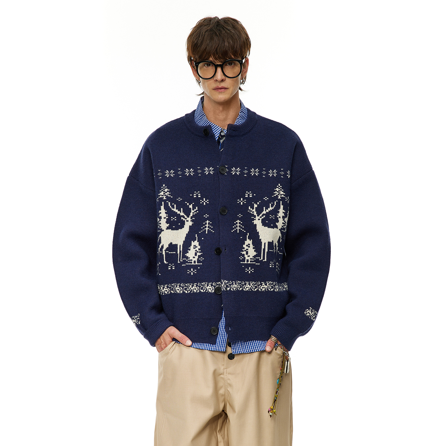 男道美式复古费尔岛拉链高领提花毛衣男2025秋冬慵懒风情侣针织衫