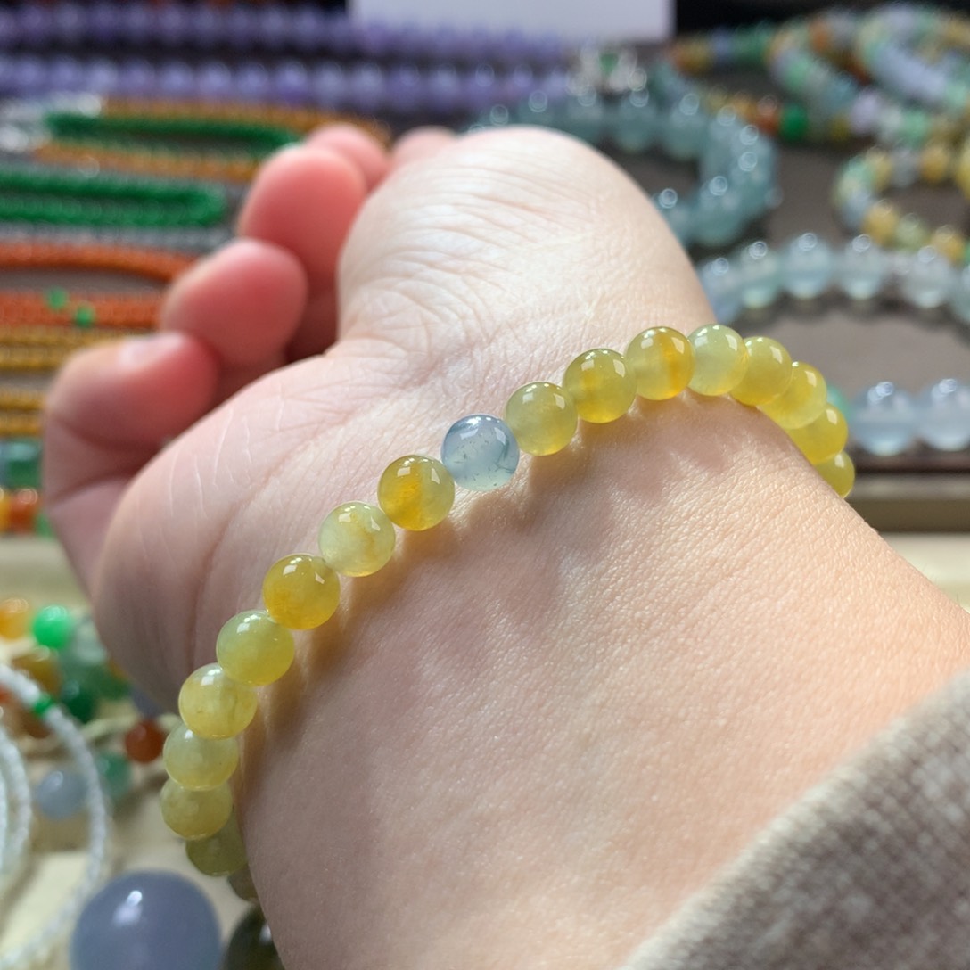 翡翠手链未镶嵌冰种黄翡手串