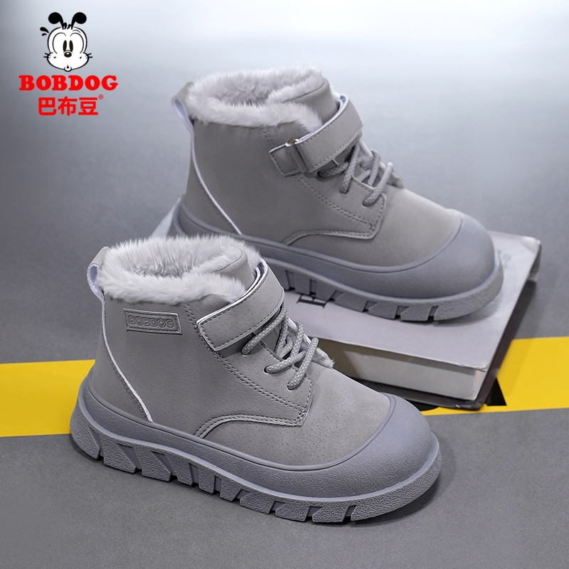 巴布豆童鞋男童棉鞋加绒运动鞋冬季2025新款防水防滑儿童棉靴子潮