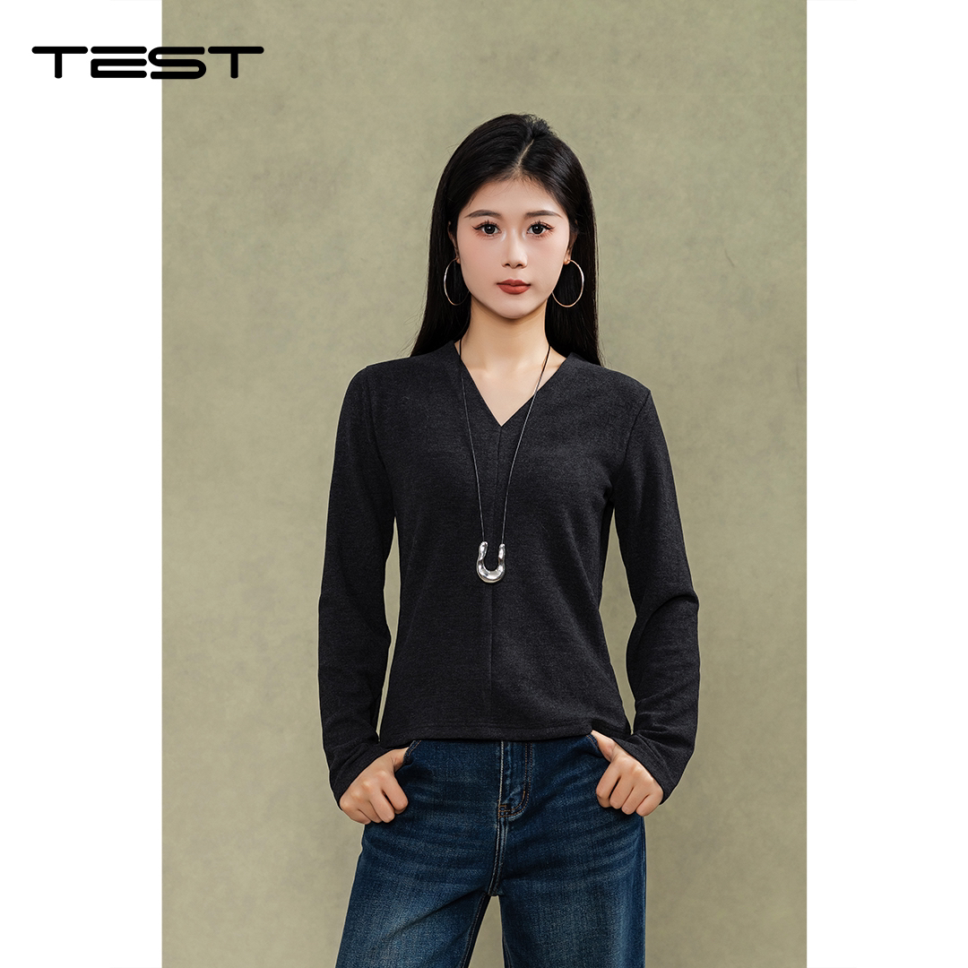 湖南她之蝶25冬1254094休闲风纯色长袖修身打底T恤打底衫百搭时尚