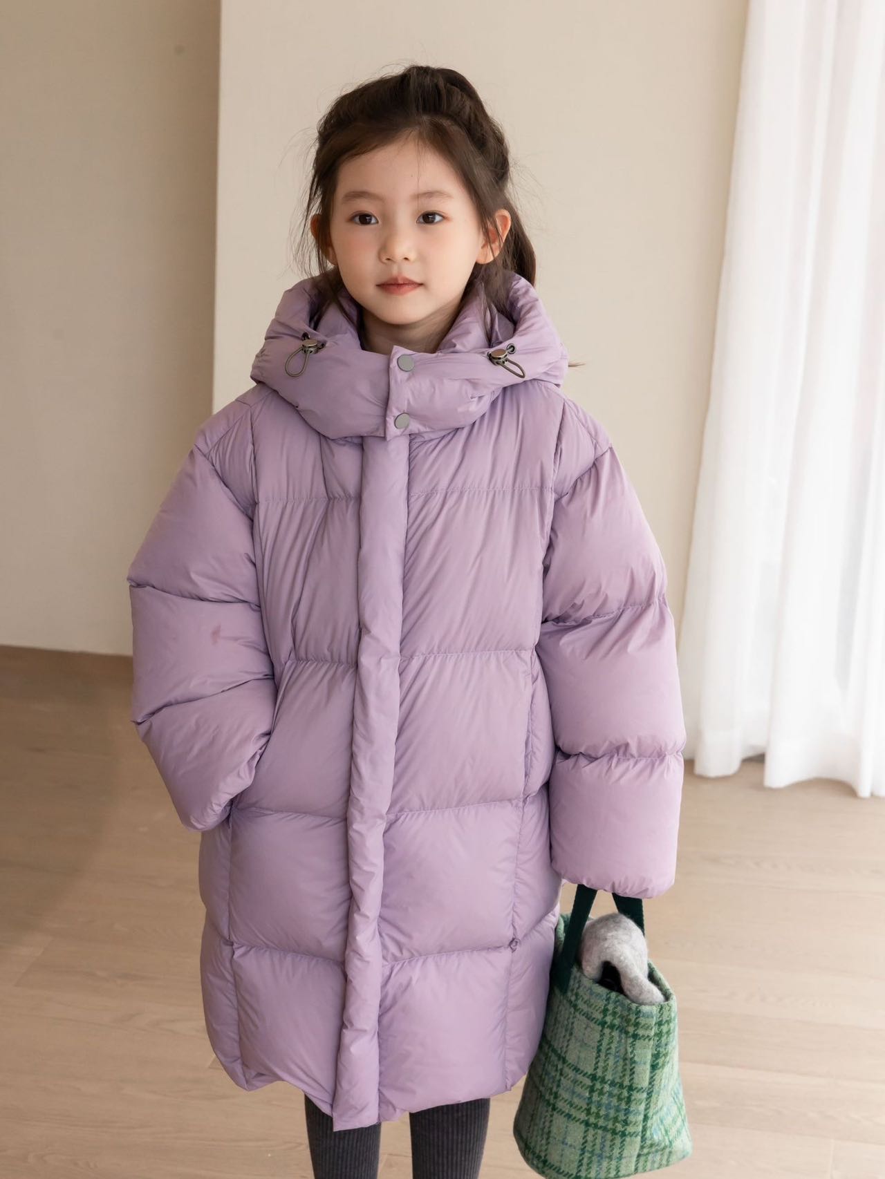 【小星河】RT23163 大方块绗线 连帽高品质90白鸭绒羽绒服中长款