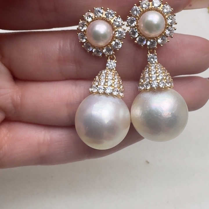 拼合珍珠（马贝珠）耳饰银S925镶嵌