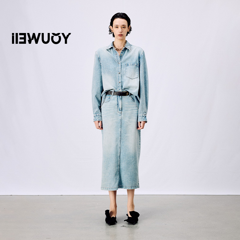 有尾YOUWEI糯米牛仔衬衫气质连衣裙Y5725106