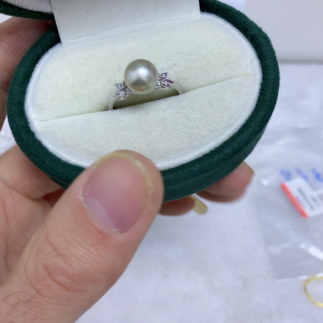 银S925镶嵌海水珍珠戒指8-9