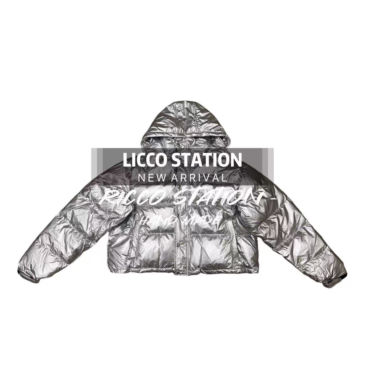 陈腰精CC设计师款重工银色亮面带帽羽绒轻奢风名媛风网红炸街显瘦