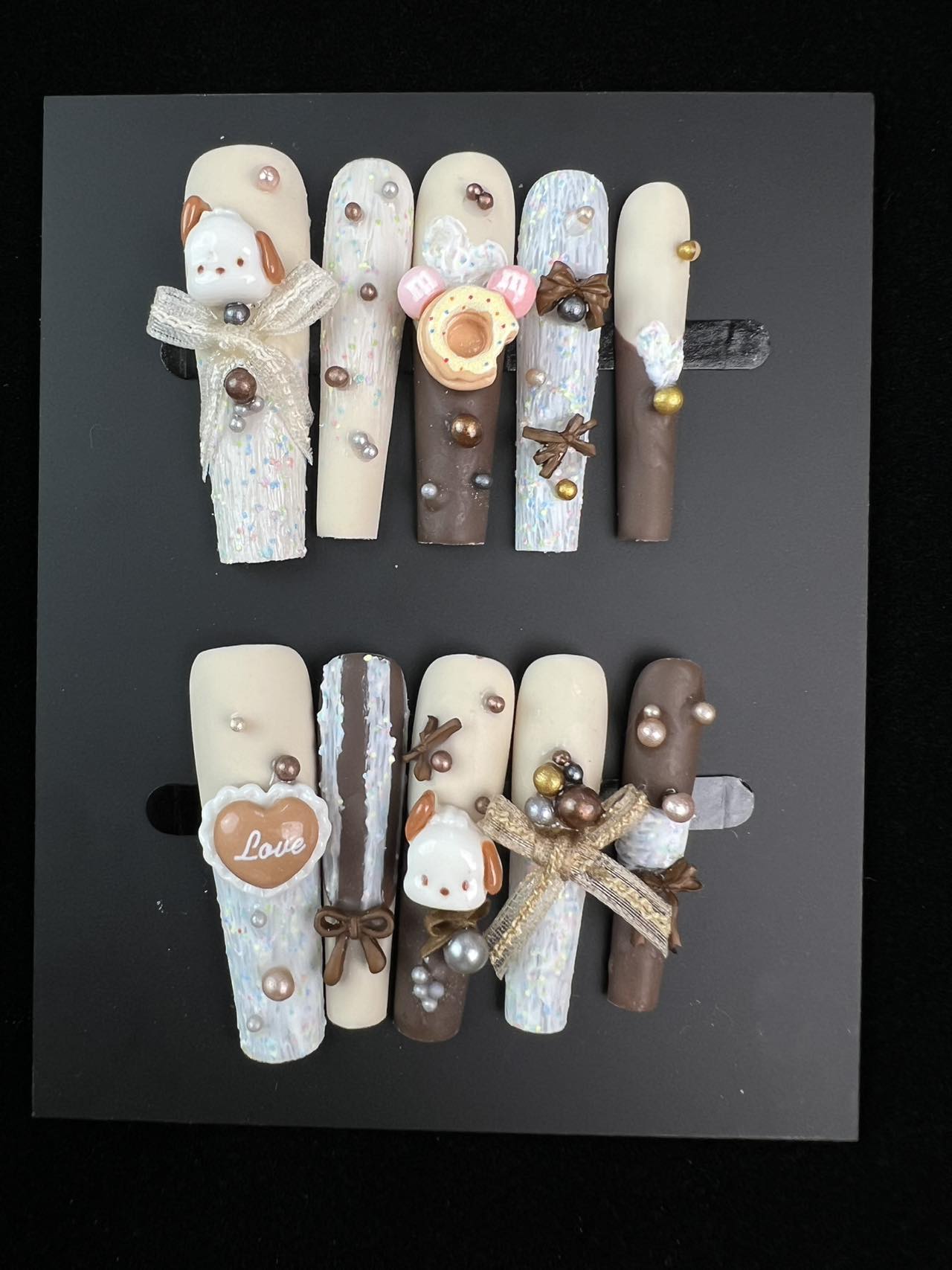 【甜棕萌犬】立体玉桂狗蝴蝶结棕白甜系美甲