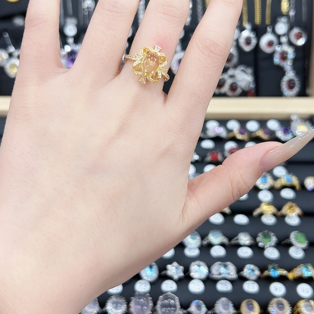 黄晶戒指银S925镶嵌戒指