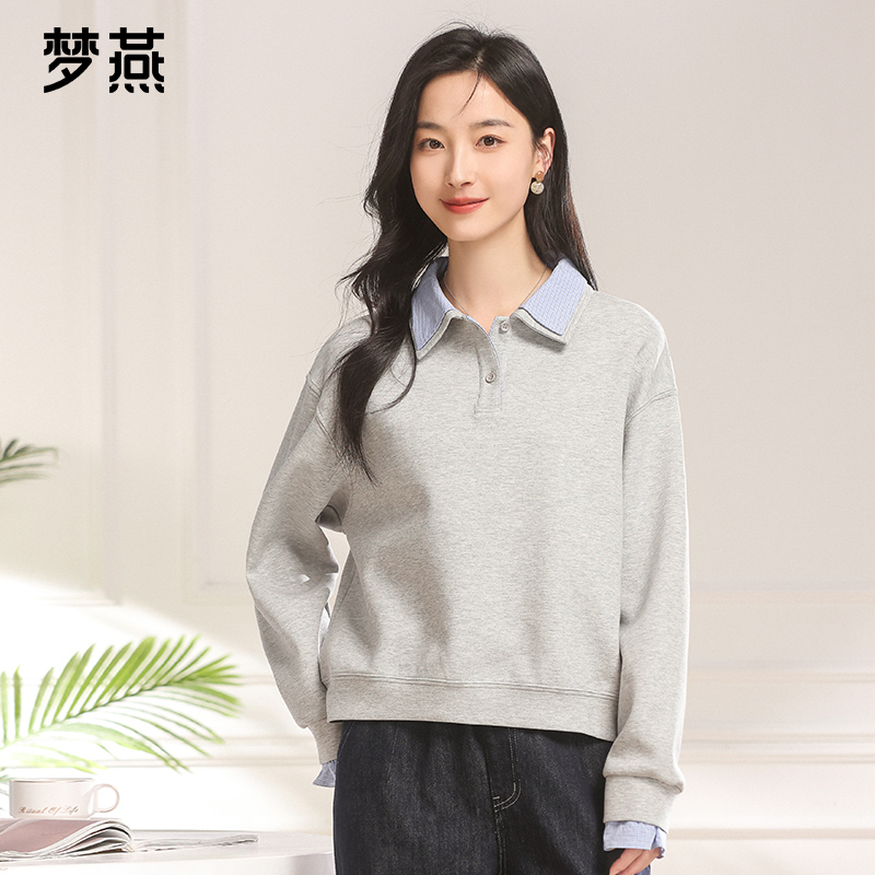 梦燕春秋女简约宽松卫衣宽松运动圆领百搭长袖时尚上衣7AC17B5001