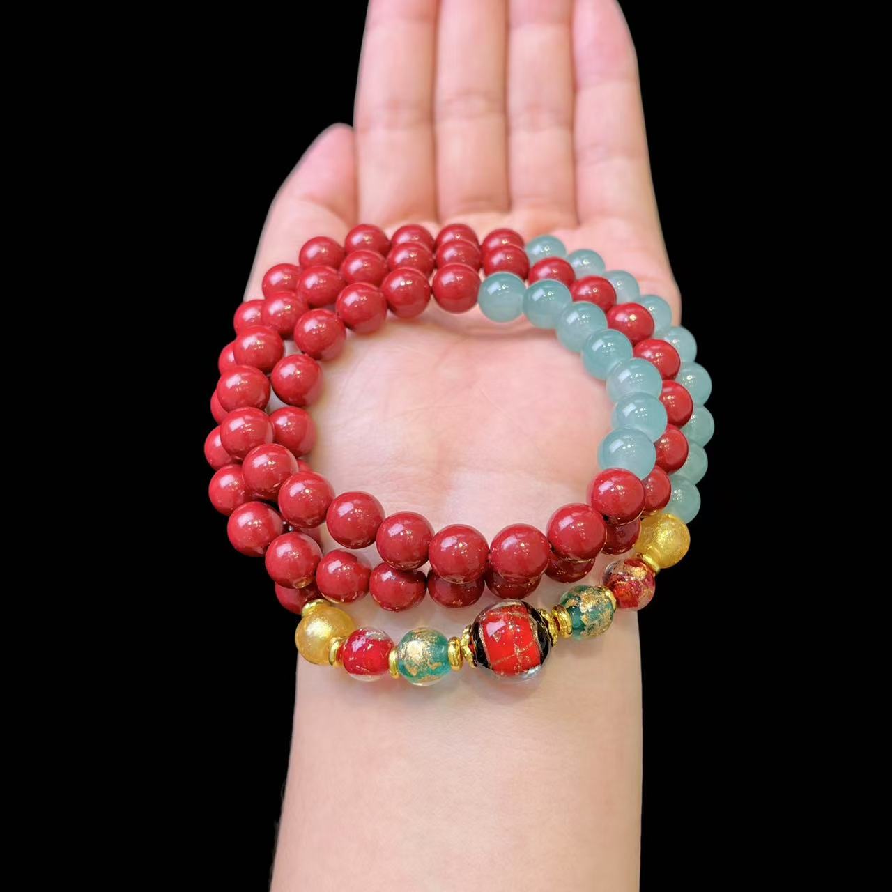 天然辰砂辰砂朱砂香灰琉璃DIY珠串8mm H05-109