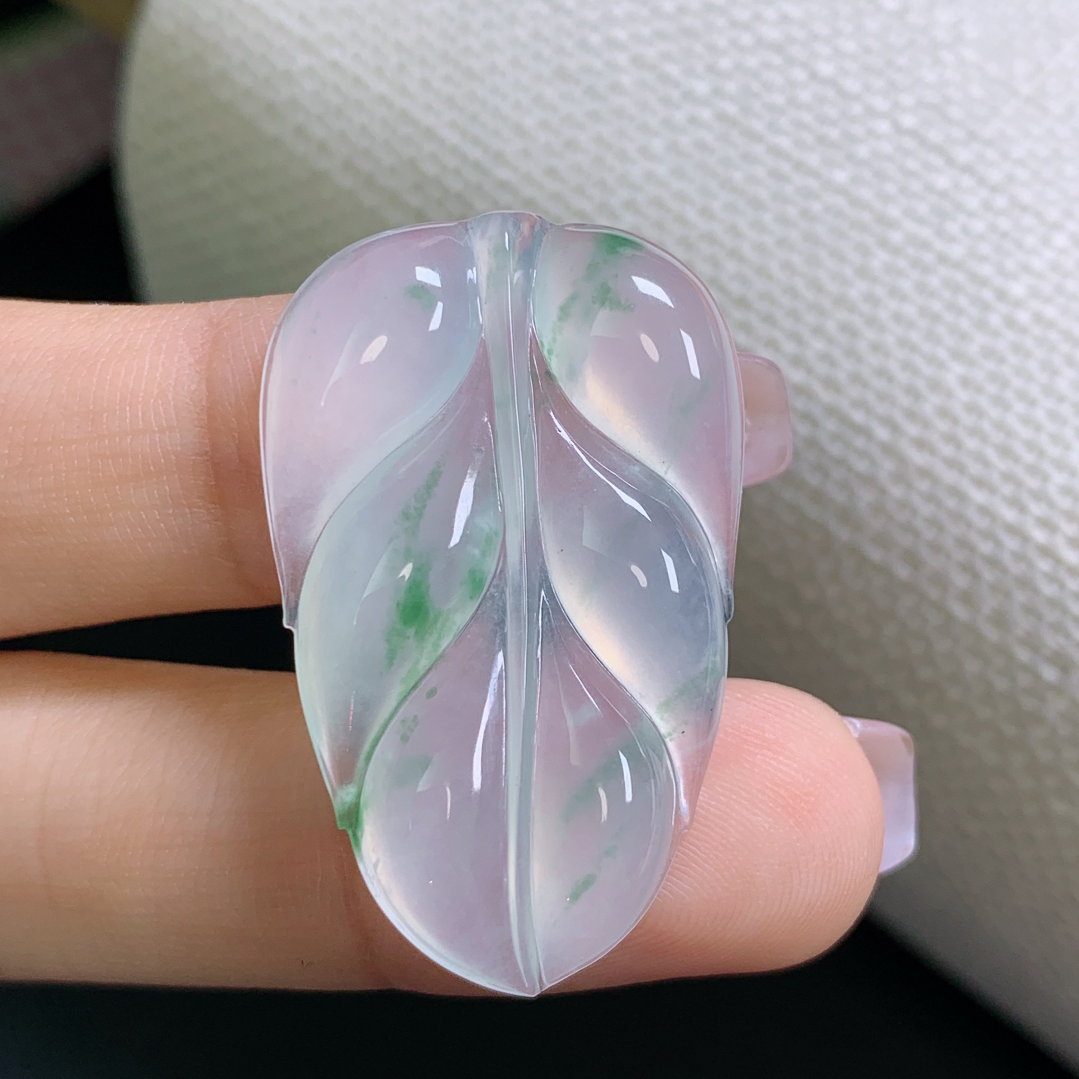 缅甸天然A货翡翠老坑高冰飘绿花叶子吊坠镶嵌款