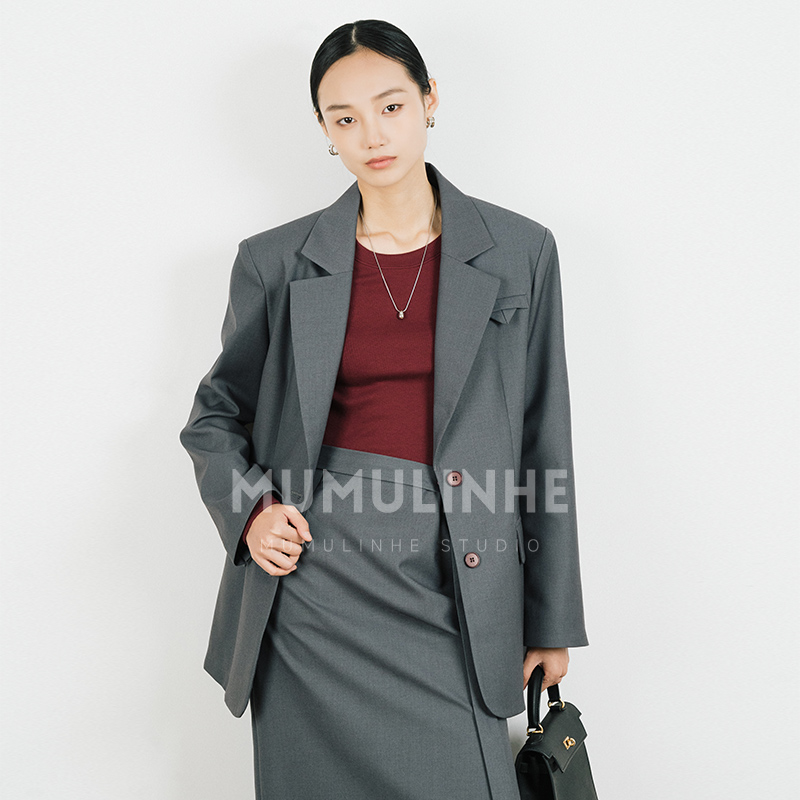 mumulinhe 2025春季新款西装领女老钱风上衣时尚设计款复古西服