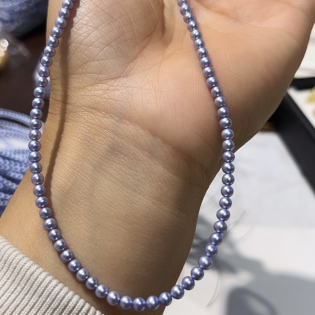 淡水珍珠未镶嵌项链3.4左右极光蓝玫瑰