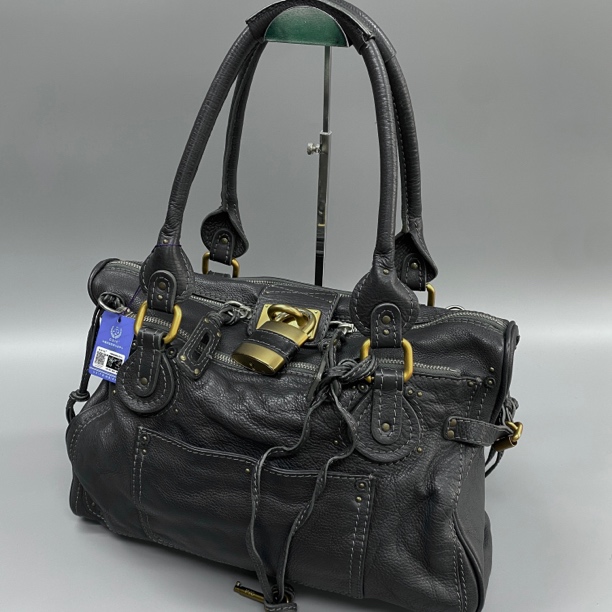 95新 Chloe/蔻依 黑灰色锁头机场托特单肩包托特包底长41123732