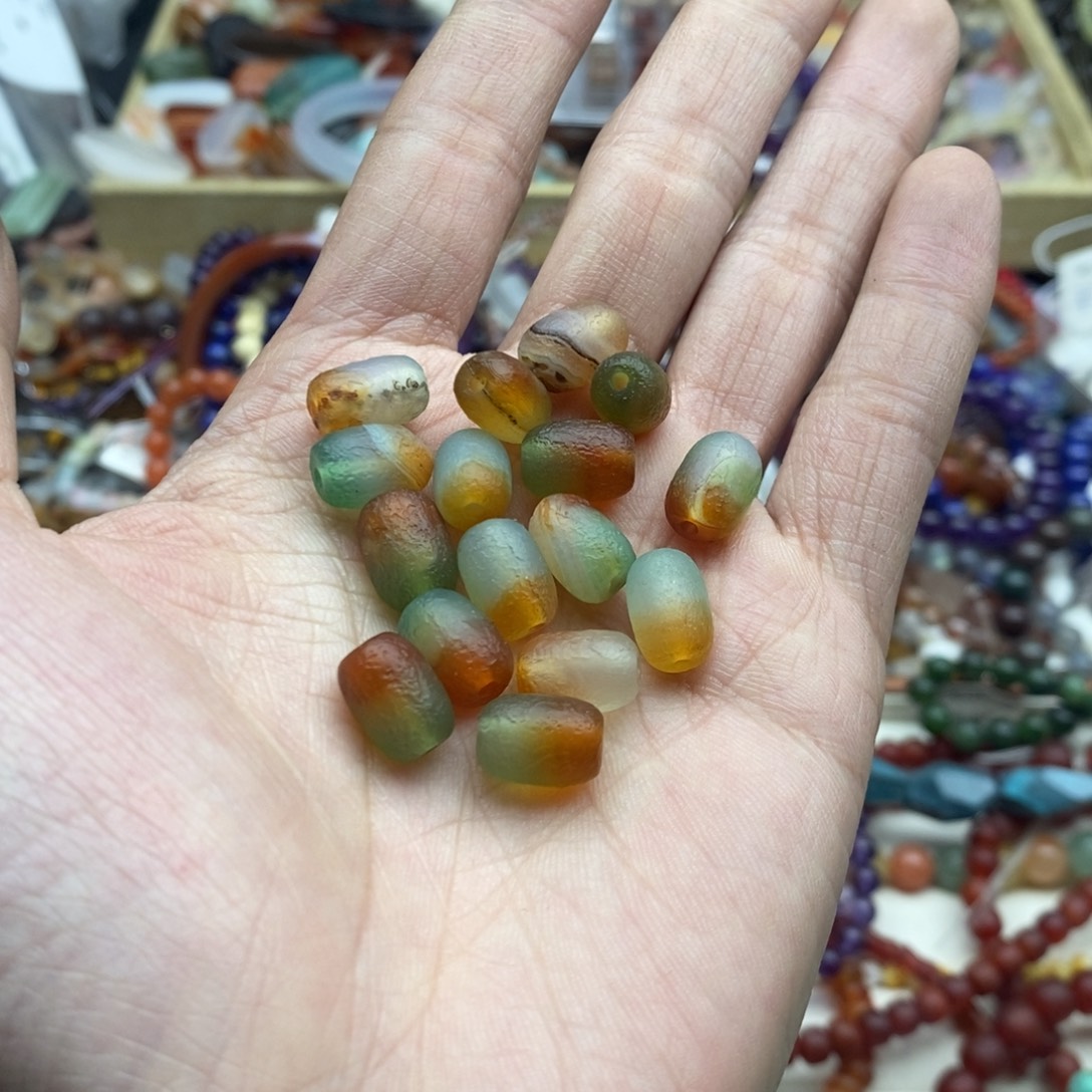 玛瑙/玉髓未镶嵌珠宝半成品十个天然8×12橘皮孔雀玛瑙胶囊珠