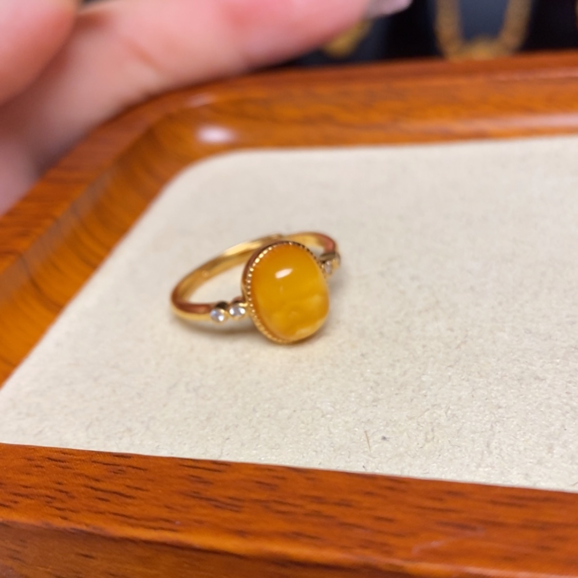 【闪购商品】蜜蜡银S925镀金镶嵌戒指戒指