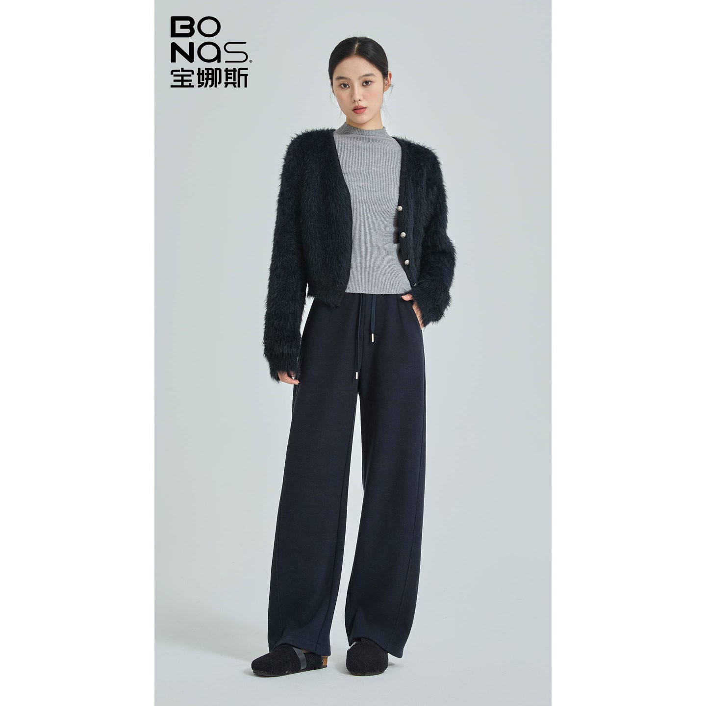 【瑶瑶专属】BONAS/宝娜斯秋冬新款山茶油弯刀姐妹裤82782
