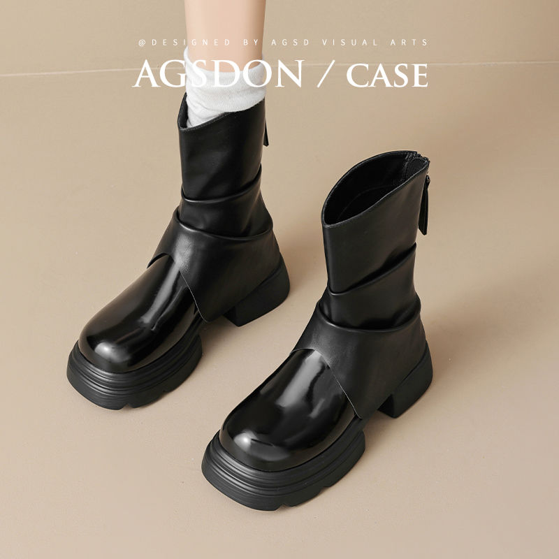 644170马丁靴女款2025新款秋冬季黑色英伦风短靴厚底增高女靴子