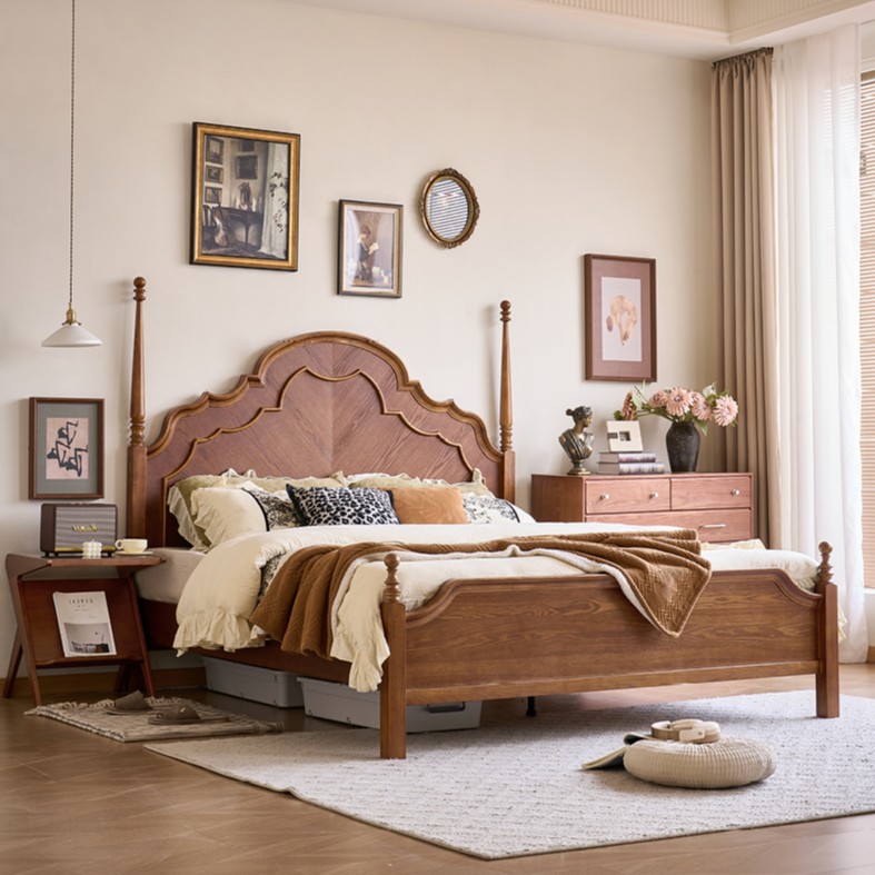 【安娜床】法式全实木床中古风双人床主卧中古风高箱储物婚床主卧床