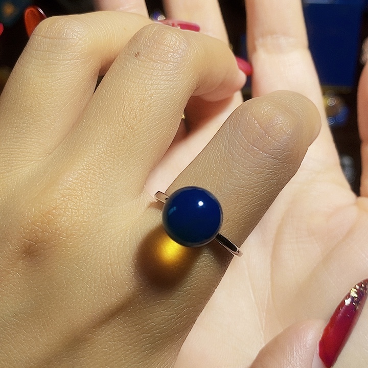 蓝珀珠宝奇石银S925镶嵌蓝珀异色珀10加净水戒指