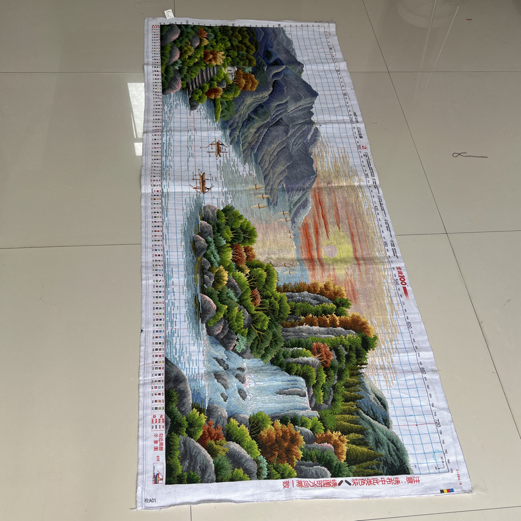 纯手工绣好的新中式十字绣成品江山如画风景秀美客厅装饰山水挂画