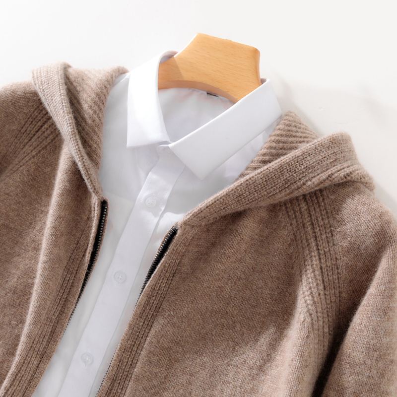 高定订单款！！新款男士加厚带兜拉链连帽外套 宽松休闲纯色羊绒衫