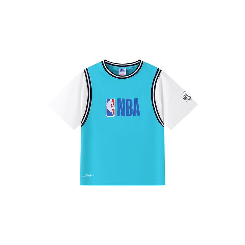 NBA联名限量款经典NBA圆领短T恤假两件夏装夏季上衣时尚运动风