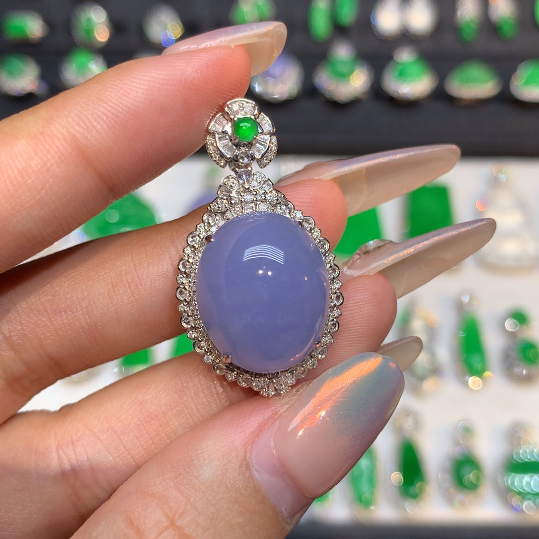 翡翠18K金镶嵌吊坠(不含链)