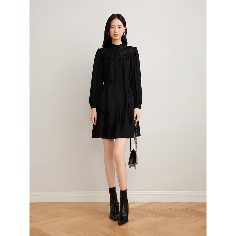 Goodland美地2025春季新款莱赛尔蛋糕裙田园风连衣裙LC35105150