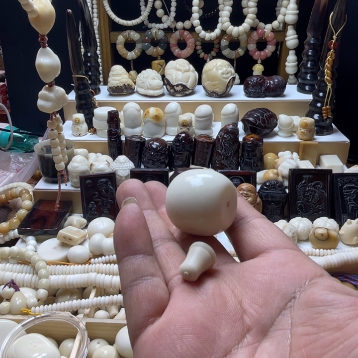 葫*?象牙果雕刻藏饰三通