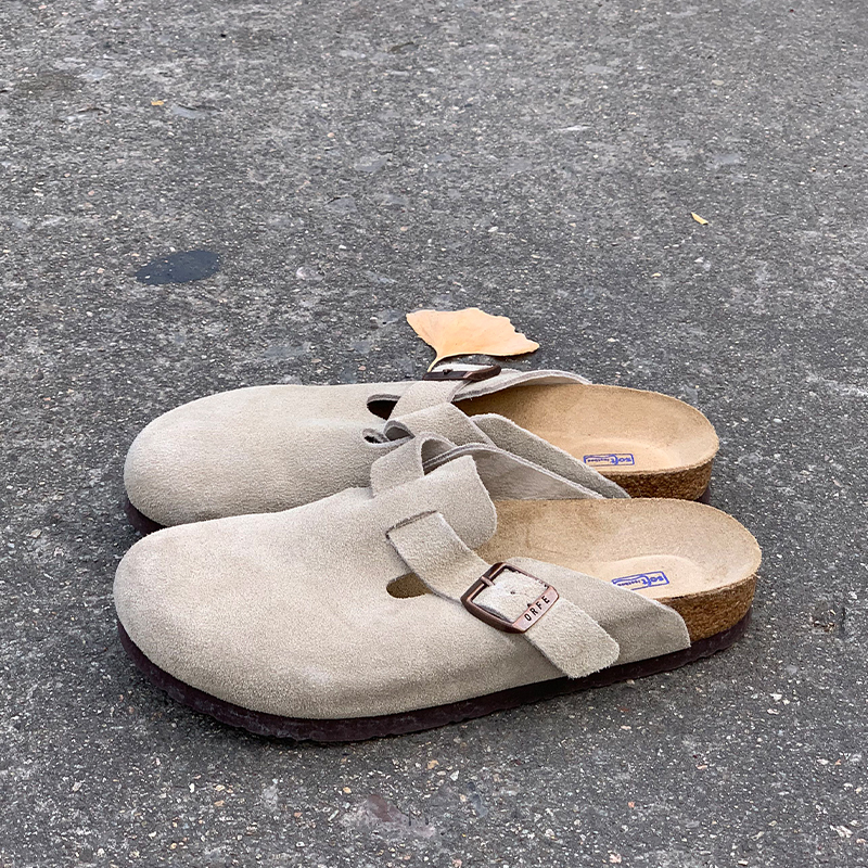 【浅灰色】orfe 致敬经典（百里挑一）勃肯鞋半托包头拖真皮真软木