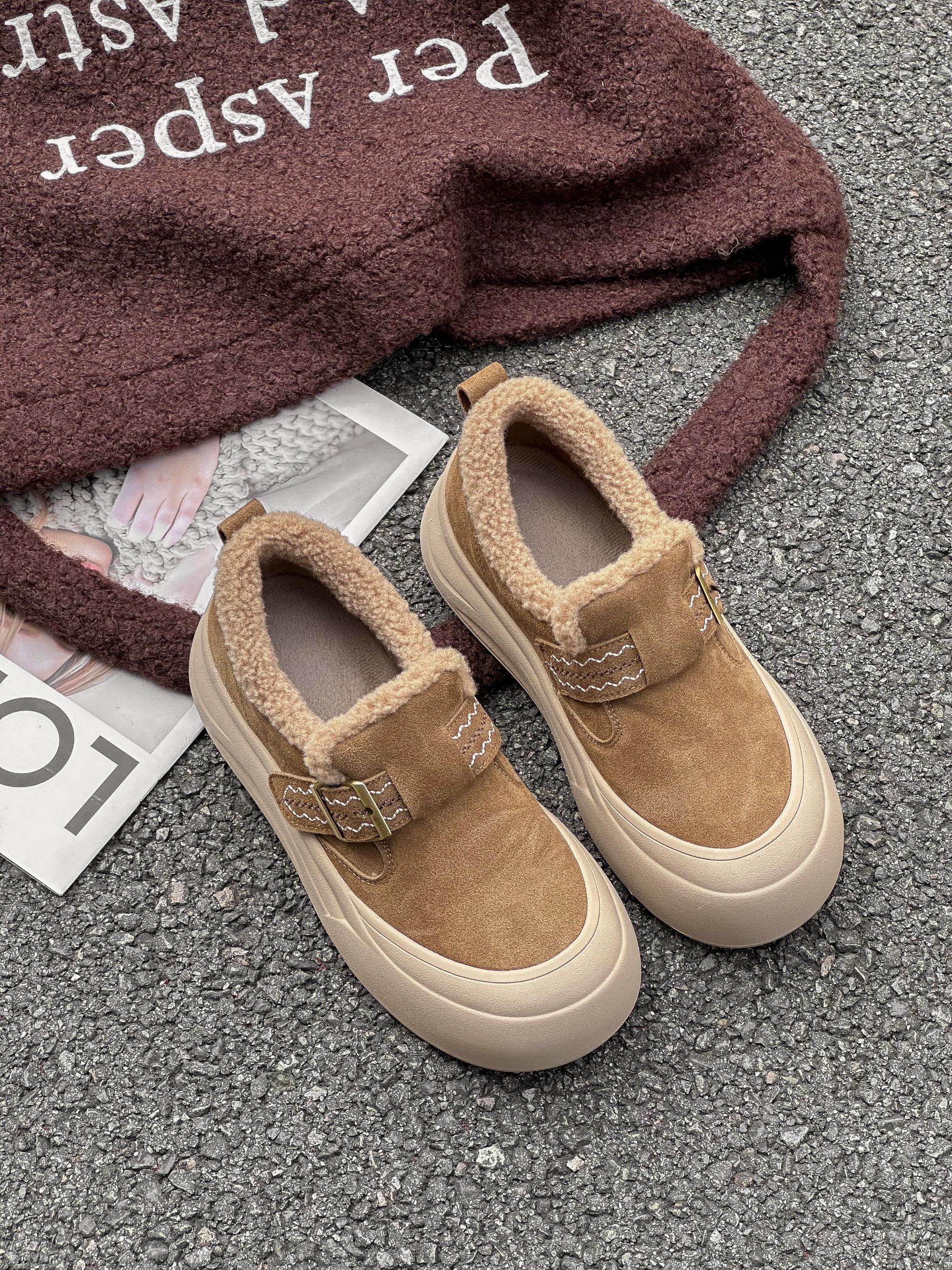 厚底毛毛鞋女2025冬季新款休闲勃肯鞋加绒加厚保暖雪地棉鞋