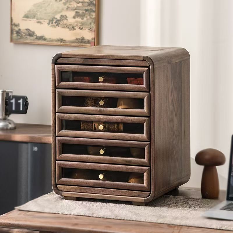 黑胡桃木抽屉收纳盒办公室桌面收纳实木中式现代简约牙科柜首饰柜