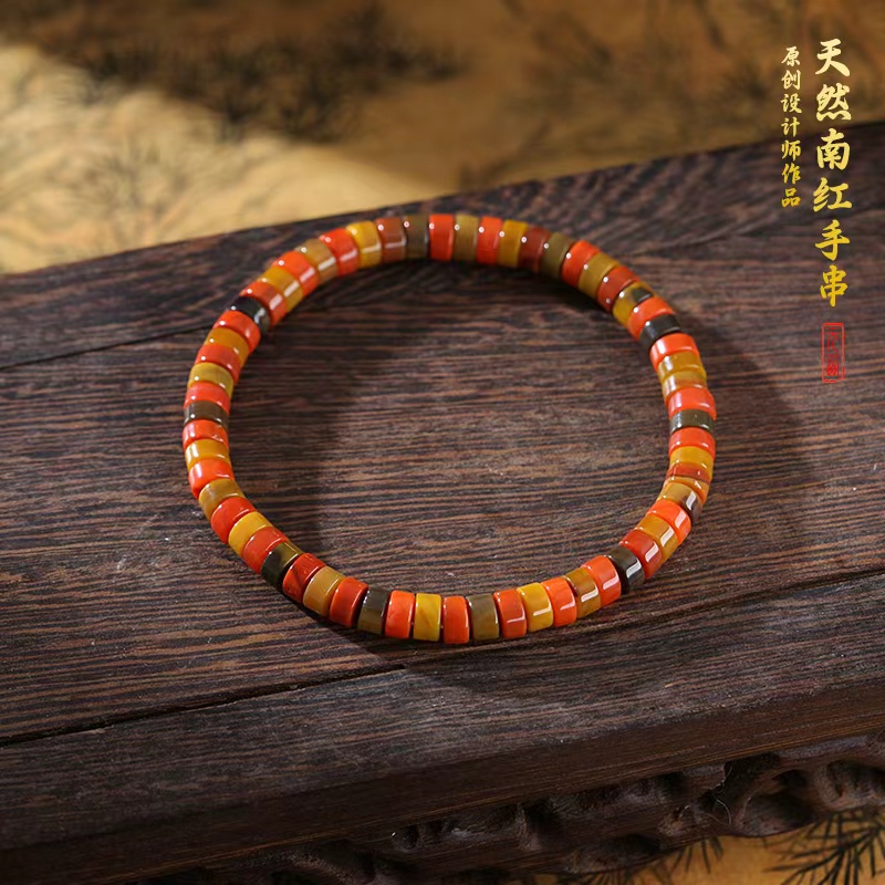 天然原矿云南包浆南红单圈手串药片珠高货【5.4mm】百搭