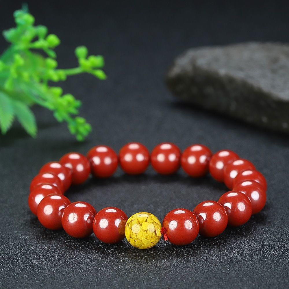 含辰砂工艺品[沧海遗"朱”】正品高含量单雄黄帝王砂素圈手串