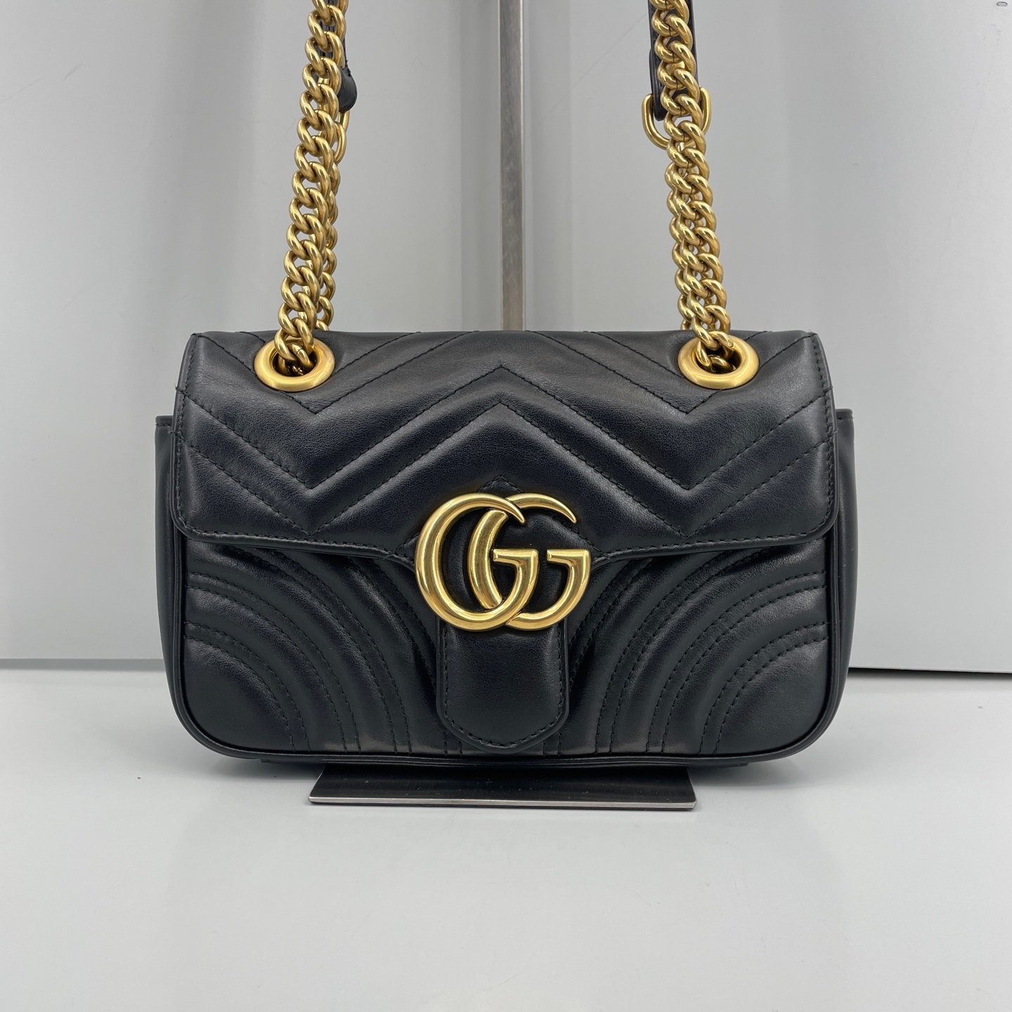 95新 GUCCI/古驰 优选/马蒙22黑色链条包黑标026/22x13x6/Z112126